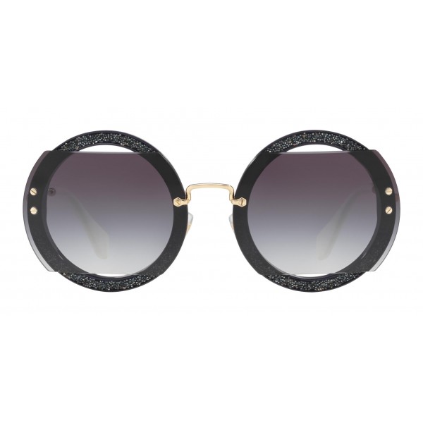 Miu Miu - Miu Miu Reveal with Glitter Sunglasses - Round - Smoke - Sunglasses - Miu Miu Eyewear