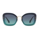 Miu Miu - Miu Miu Reveal with Glitter Sunglasses - Oversize - Blue Turquoise - Sunglasses - Miu Miu Eyewear