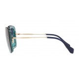 Miu Miu - Miu Miu Reveal with Glitter Sunglasses - Oversize - Blue Turquoise - Sunglasses - Miu Miu Eyewear