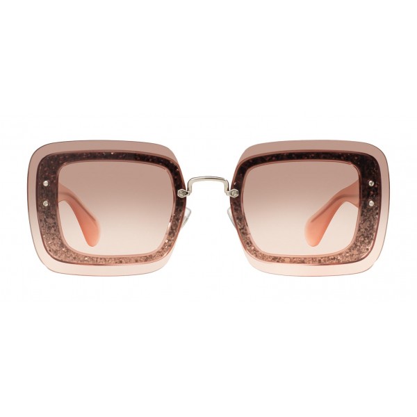 Miu Miu - Miu Miu Reveal with Glitter Sunglasses - Square - Graphite Rose - Sunglasses - Miu Miu Eyewear
