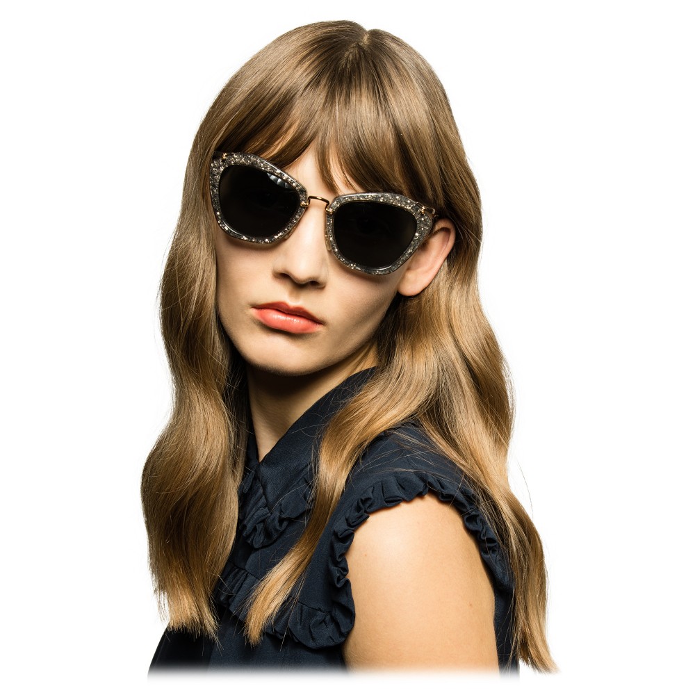 Miu Miu - Miu Miu Noir with Glitter Sunglasses - Cat Coal - Sunglasses - Miu Eyewear -