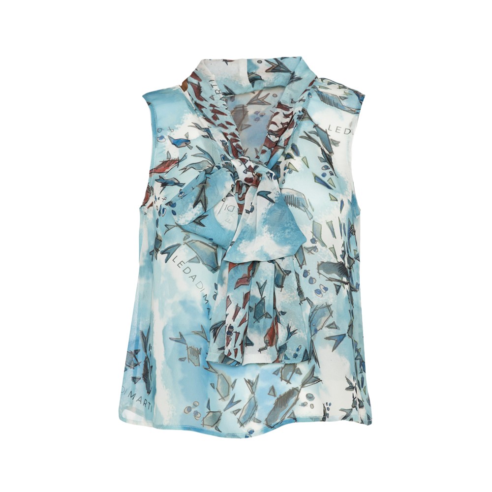 Leda Marti - Gange Sleeves Shirt - Ocean Print - Couture Made in Italy - Luxury Quality - Avvenice
