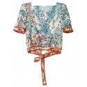 Leda Di Marti - Krill Top - Stampa Oceano con Decorazioni Rosse - Haute Couture Made in Italy - Abito di Alta Qualità Luxury