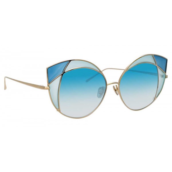 Linda Farrow - Occhiali da Sole Cat Eye 856 C7 - Oro Chiaro e Montatura Blu Scuro - Linda Farrow Eyewear