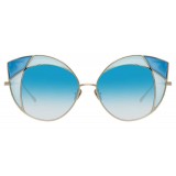 Linda Farrow - Occhiali da Sole Cat Eye 856 C7 - Oro Chiaro e Montatura Blu Scuro - Linda Farrow Eyewear