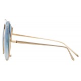 Linda Farrow - Occhiali da Sole Cat Eye 856 C7 - Oro Chiaro e Montatura Blu Scuro - Linda Farrow Eyewear