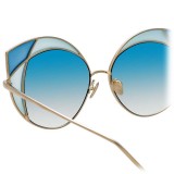 Linda Farrow - Occhiali da Sole Cat Eye 856 C7 - Oro Chiaro e Montatura Blu Scuro - Linda Farrow Eyewear