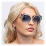 Linda Farrow - Occhiali da Sole Cat Eye 856 C7 - Oro Chiaro e Montatura Blu Scuro - Linda Farrow Eyewear