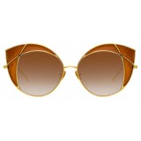 Linda Farrow - 856 C2 Cat Eye Sunglasses - Yellow Gold and Tobacco - Linda Farrow Eyewear