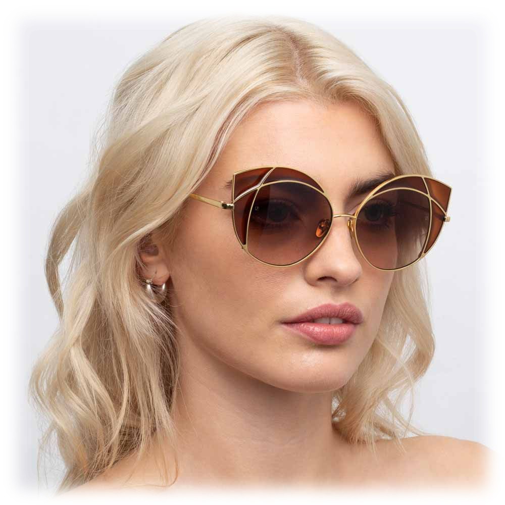 Linda Farrow - 856 C2 Cat Eye Sunglasses - Yellow Gold and Tobacco ...