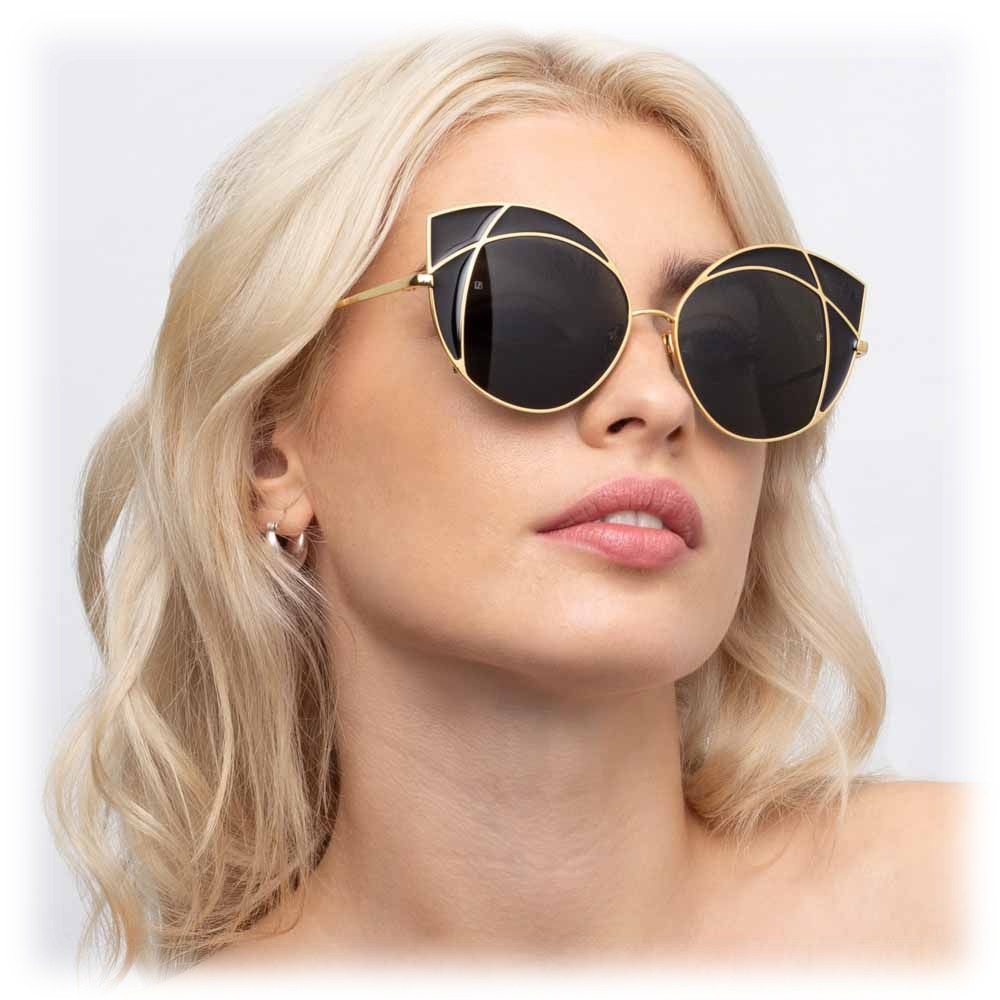 Linda Farrow - 856 C1 Cat Eye Sunglasses - Yellow Gold and Translucent ...