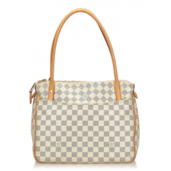 Louis Vuitton Vintage - Damier Azure Figheri PM Bag - Bianco Avorio Blu - Borsa in Pelle e Tela Damier - Alta Qualità Luxury