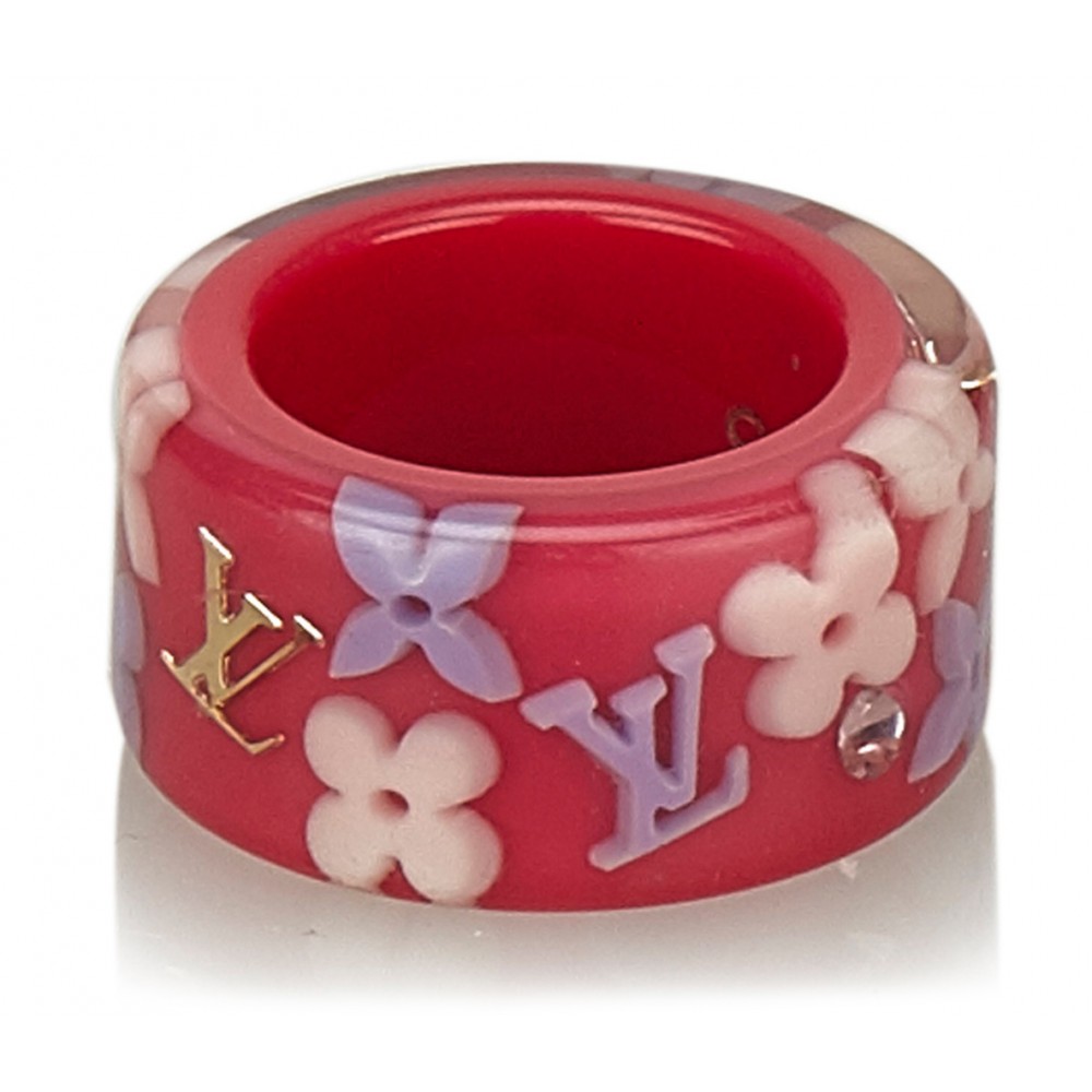 Louis Vuitton Red Resin Monogram Inclusion Ring Size 6.5 - Yoogi's Closet