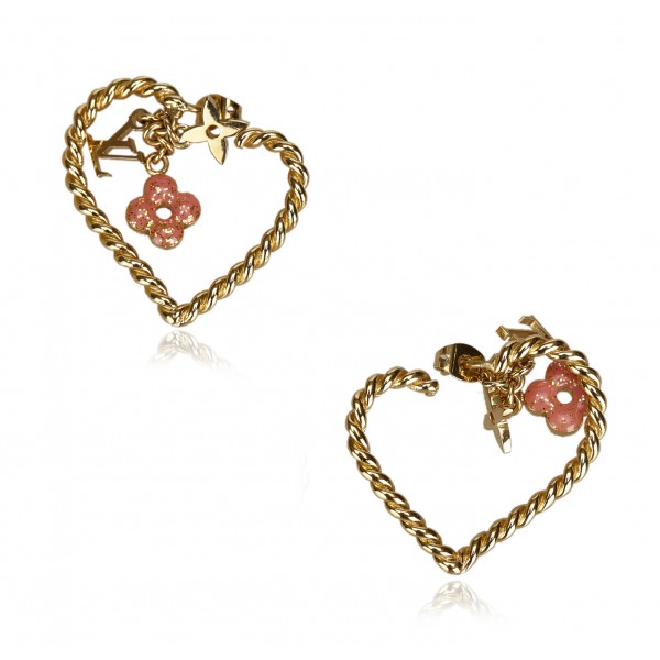 LOUIS VUITTON Earrings In My Heart Sweet Monogram M65948 Gold Charm Pink  Genuine
