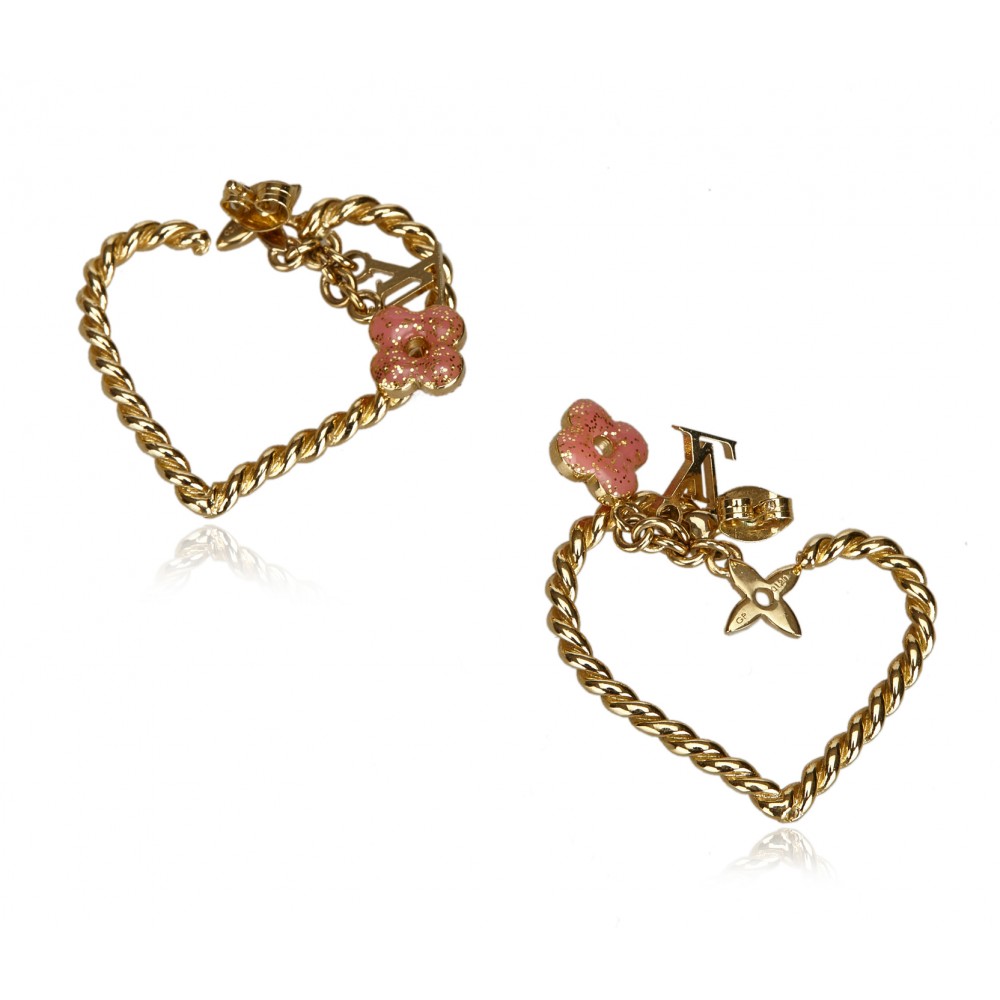 Louis Vuitton Vintage - Sweet Monogram in My Heart Hoop Earrings - Gold Pink - LV Earrings ...