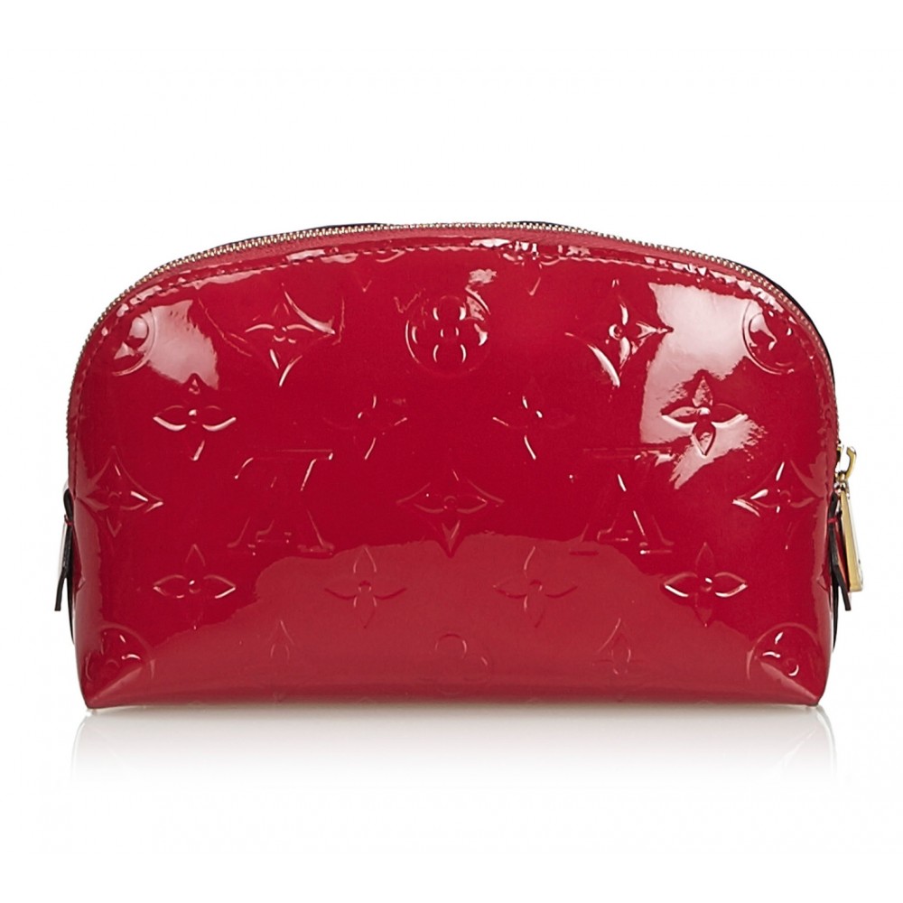 Louis Vuitton LV Cosmetic Pouch Case Kiss Lock Red Velvet Vintage Rare No  Mirror