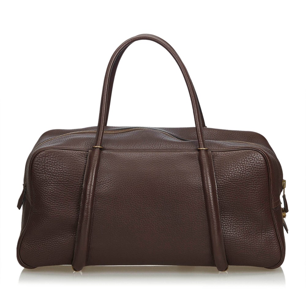 BALENCIAGA Boston Bag Handbag Nylon Brown Excellent
