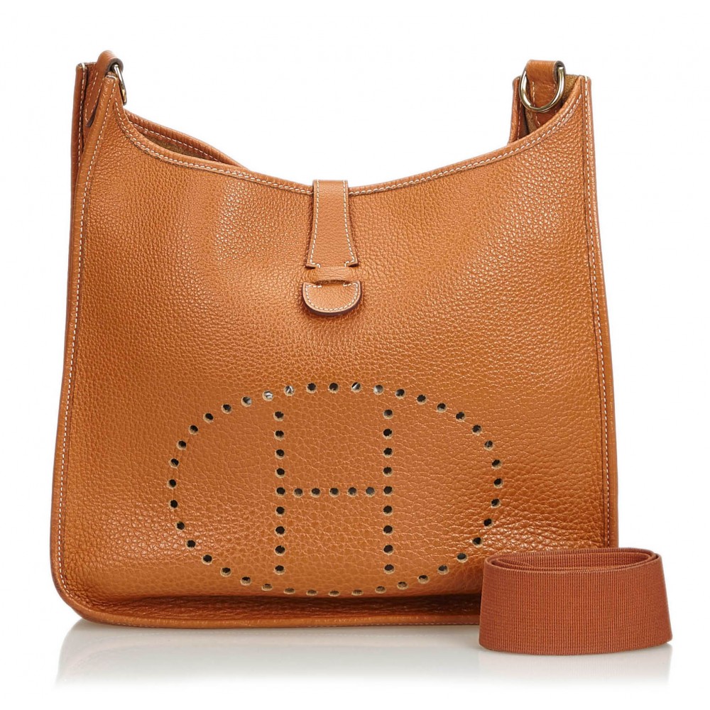 Authentic! Hermes Evelyne Natural Brown Box Calf Leather PM Handbag - Ruby  Lane