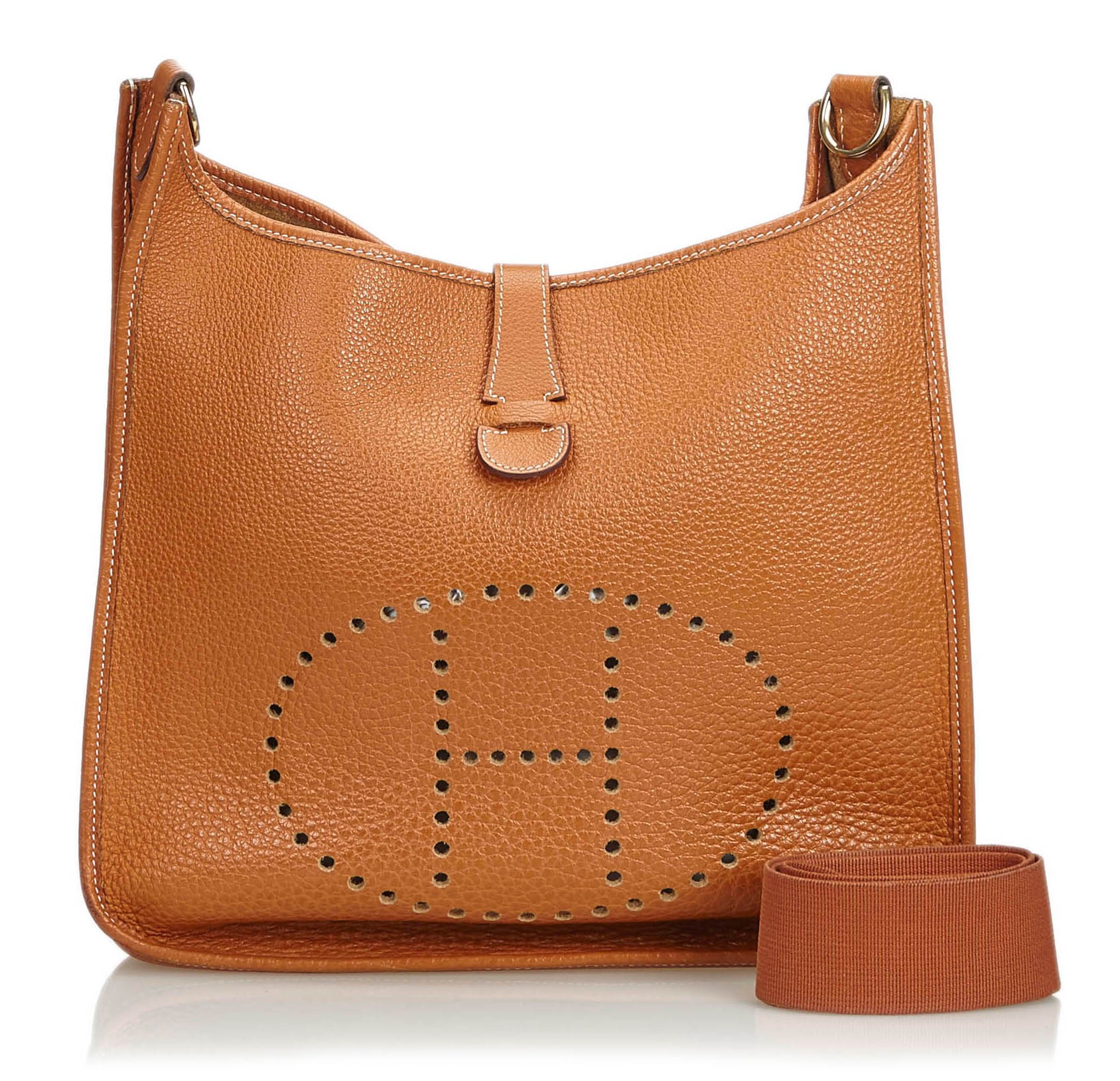 Authentic! Hermes Evelyne Black + Brown Trim Leather GM Handbag