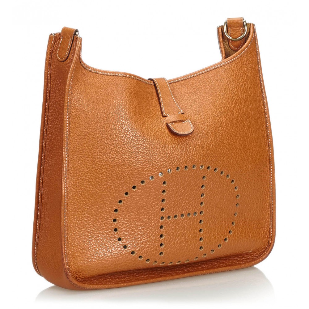 Authentic! Hermes Evelyne Chocolate Brown Epsom Leather GM Handbag Purse