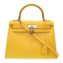 Hermès Vintage - Tadelakt Kelly 28 Bag - Gialla - Borsa in Pelle e Vitello - Alta Qualità Luxury