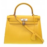 Hermès Vintage - Tadelakt Kelly 28 Bag - Yellow - Leather and Calf Handbag - Luxury High Quality