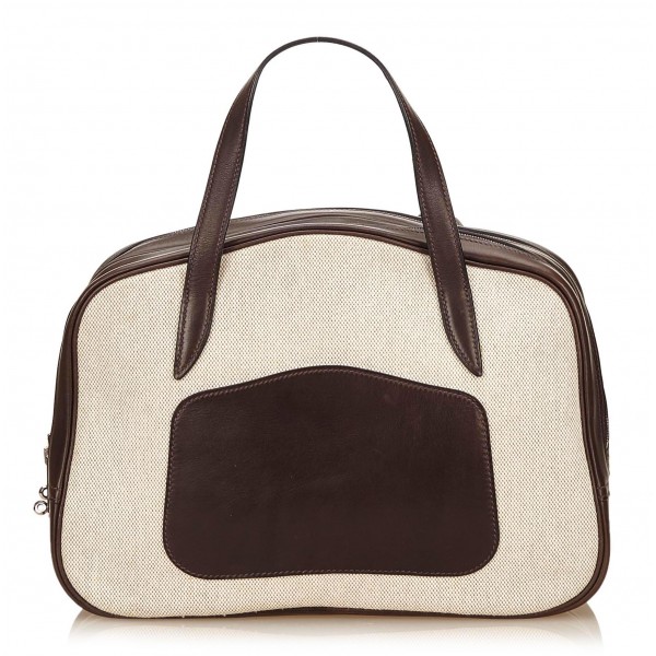Hermès Vintage - Doha Bag - White Ivory - Leather and Canvas Handbag - Luxury High Quality