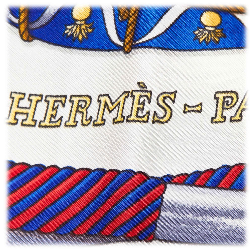 Hermès Vintage - Le Tambours Silk Scarf - Blue Navy Multi - Silk ...