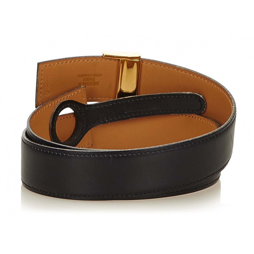 Hermes Belt Clou de Selle Black High Waist Box Leather Gold