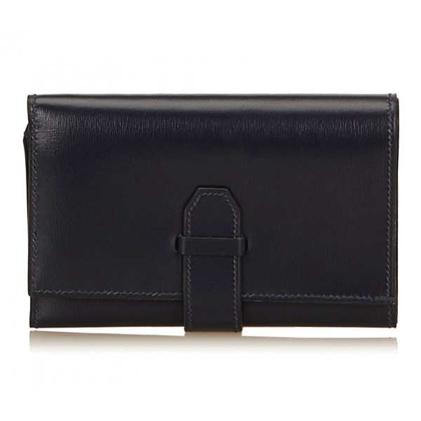 Hermès Vintage - Calf Leather Trifold Long Wallet - Blue Navy - Leather Wallet - Luxury High Quality