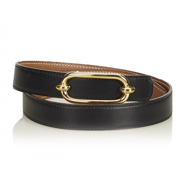 Hermès Vintage - Leather Belt - Black Gold - Leather Belt - Luxury High ...