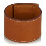 Hermès Vintage - Leather Creneau Cuff - Brown Light Brown Gold - Leather Bracelet - Luxury High Quality