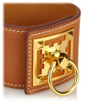 Hermès Vintage - Leather Creneau Cuff - Brown Light Brown Gold - Leather Bracelet - Luxury High Quality