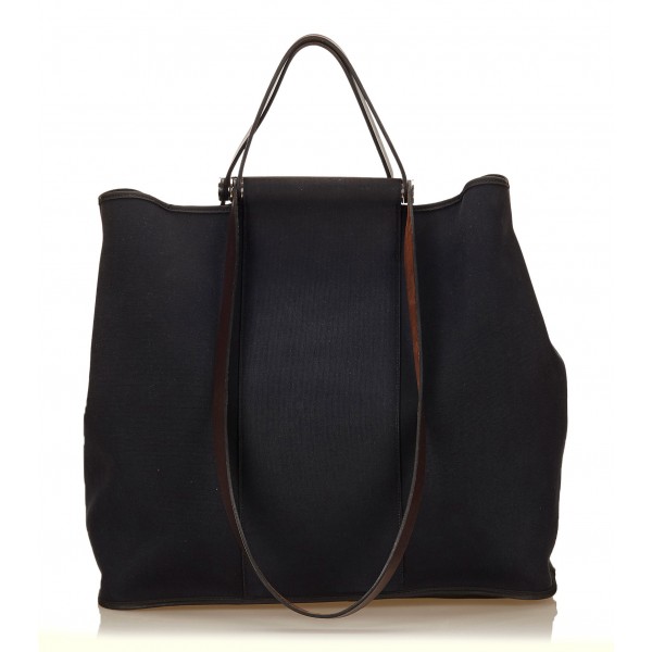 Hermès Vintage - Canvas Cabag Tote Bag - Blue Brown - Leather and ...