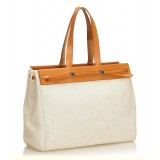 Hermès Vintage - Herbag Cabas MM Bag - Ivory Brown White - Leather and Canvas Handbag - Luxury High Quality