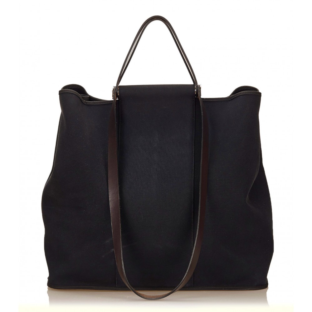 Hermès Vintage - Canvas Cabag Tote Bag - Blue Brown - Leather and ...