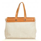 Hermès Vintage - Herbag Cabas MM Bag - Ivory Brown White - Leather and Canvas Handbag - Luxury High Quality
