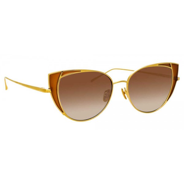 Linda Farrow - Occhiali da Sole Cat Eye 855 C2 - Oro Giallo e Tabacco - Linda Farrow Eyewear