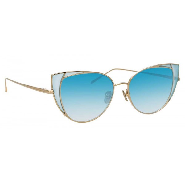 Linda Farrow - Occhiali da Sole Cat Eye 855 C7 - Oro Chiaro e Blu - Linda Farrow Eyewear