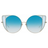 Linda Farrow - Occhiali da Sole Cat Eye 854 C7 - Oro Chiaro e Blu - Linda Farrow Eyewear