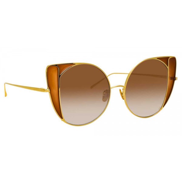 Linda Farrow - 854 C2 Cat Eye Sunglasses - Yellow Gold and Tobacco - Linda Farrow Eyewear