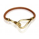 Hermès Vintage - Jumbo Hook Bracelet - Marrone Chiaro Oro - Braccialetto in Pelle - Alta Qualità Luxury