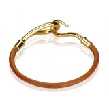 Hermès Vintage - Jumbo Hook Bracelet - Brown Light Brown Gold - Leather Bracelet - Luxury High Quality