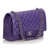Chanel Vintage - Classic Maxi Lambskin Leather Double Flap Bag - Viola - Borsa in Pelle e Agnello - Alta Qualità Luxury