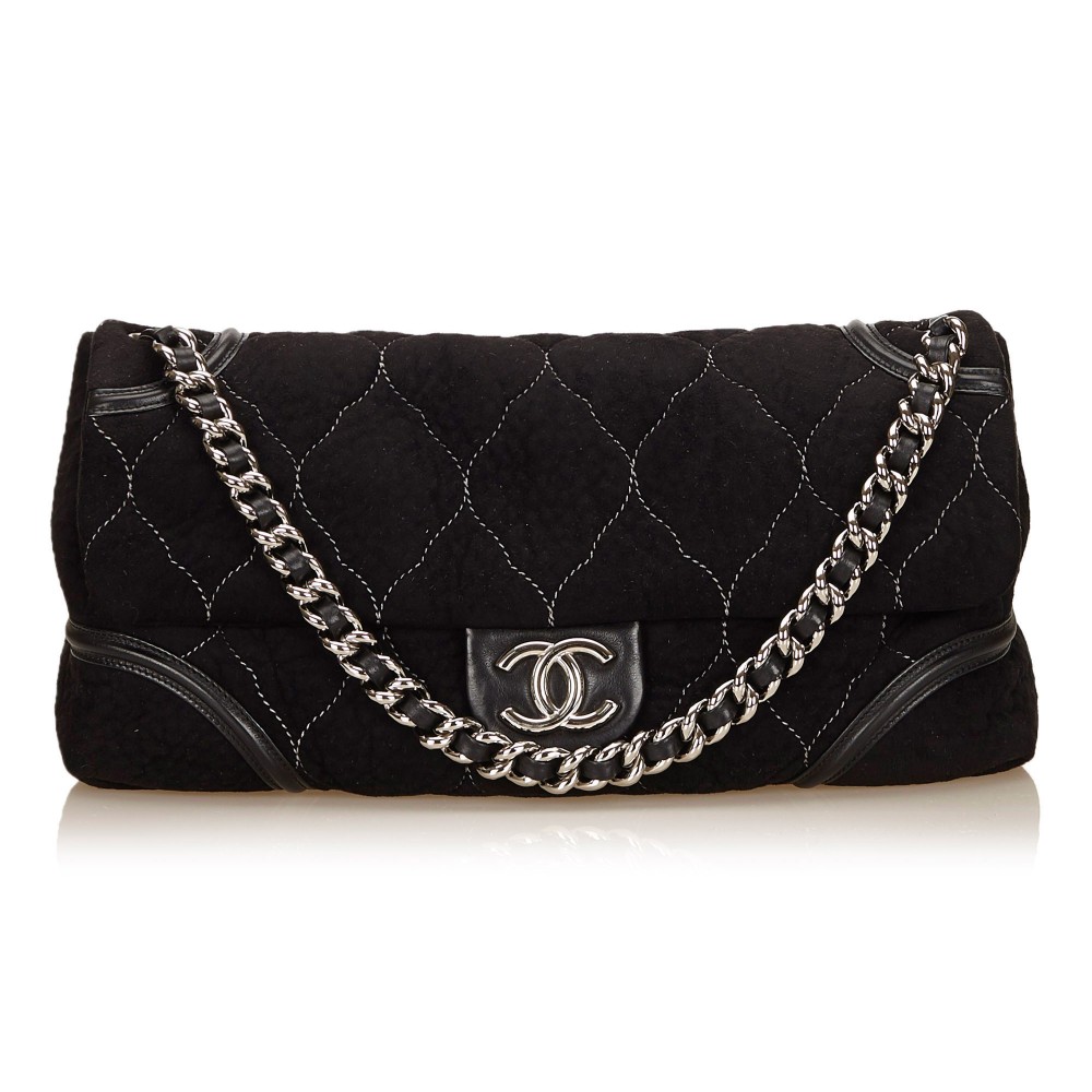 Chanel Vintage - Surpique Wool Shoulder Bag - Grey - Leather and