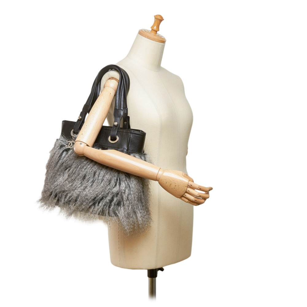 CHANEL Calfskin Fantasy Faux Fur Shopper Tote Brown Bag-Excellent  Cond&AUTHENTIC