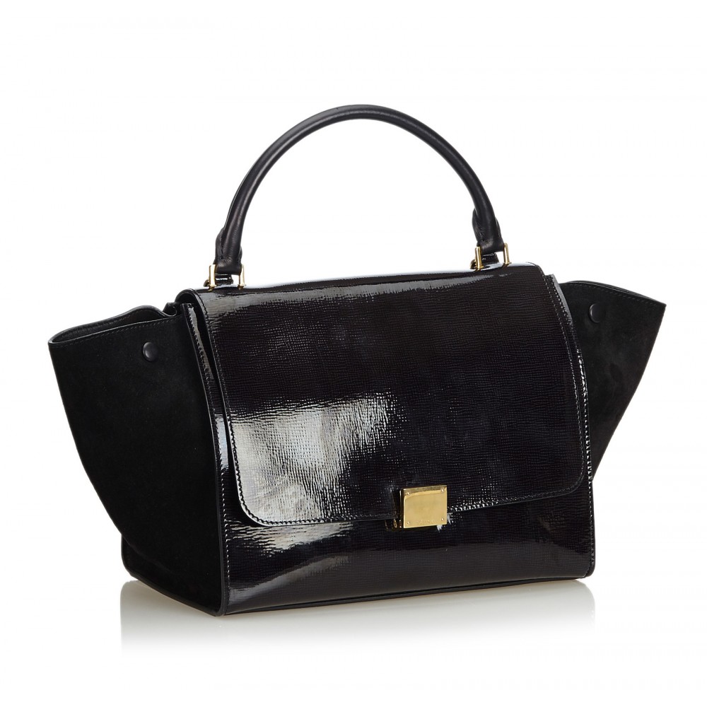 Céline Vintage - Patent Leather Trapeze Satchel Bag - Black - Patent ...
