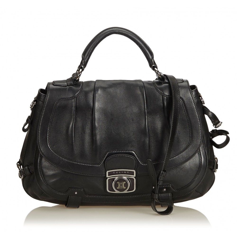 Céline Vintage - Leather Satchel Bag - Black - Leather Handbag