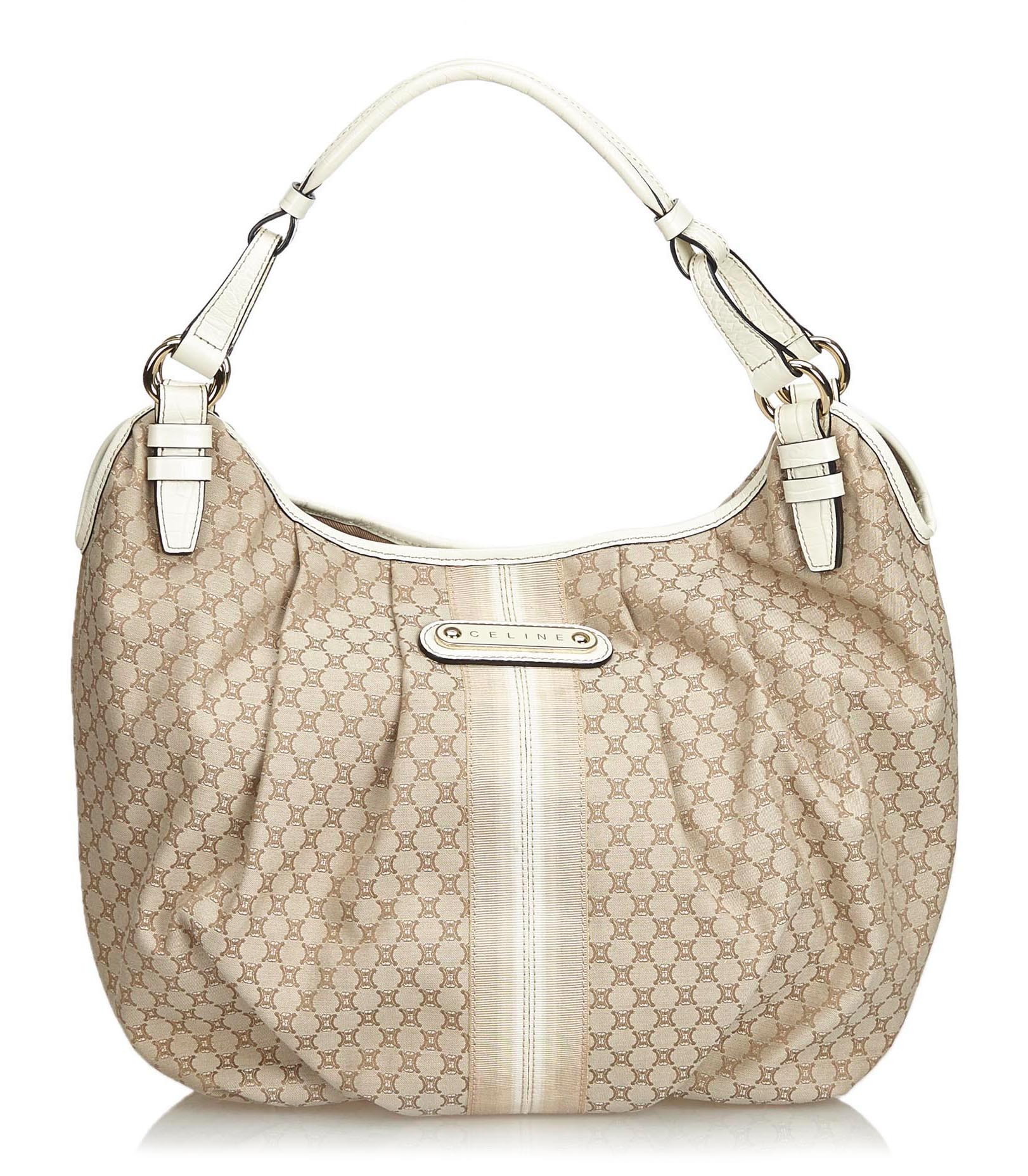 Céline Vintage - Macadam Jacquard Hobo Bag - Brown Beige - Leather and Fabric  Handbag - Luxury High Quality - Avvenice