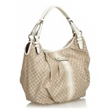 Céline Vintage - Macadam Jacquard Hobo Bag - Brown Beige - Leather and Fabric Handbag - Luxury High Quality